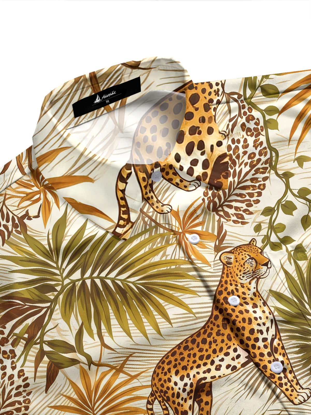 Adaychic Men's Hawaiian Leopard And Palm Leaves Print Long Sleeve Shirt with Chest Pocket