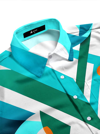 Adaychic Men's Geometric Abstract Shapes And Stars Print Long Sleeve Shirt with Chest Pocket