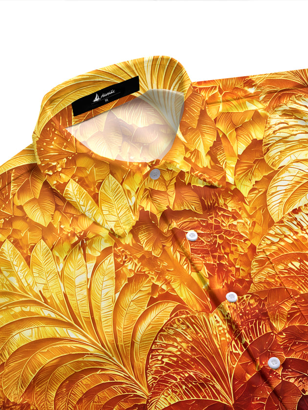 Adaychic Men's Hawaiian Autumn Leaf Pattern Short Sleeve Shirt with Chest Pocket
