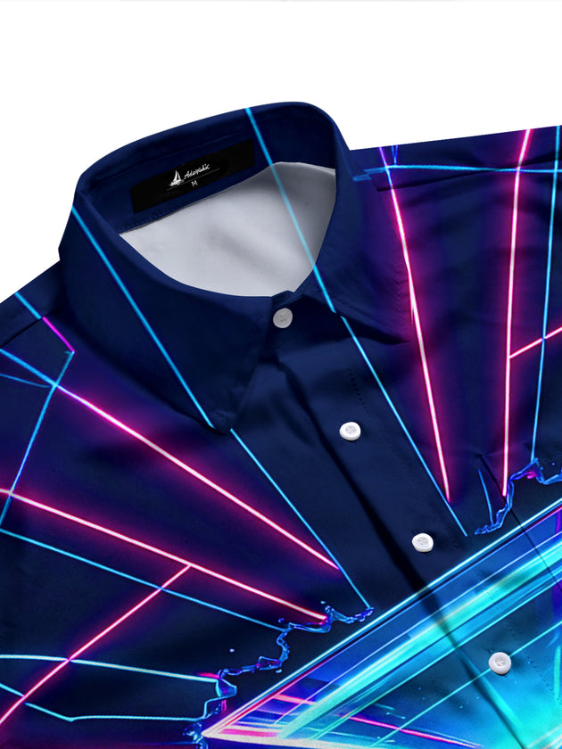 Adaychic Men's Graphic Neon Cocktail Glass Print Long Sleeve Shirt with Chest Pocket