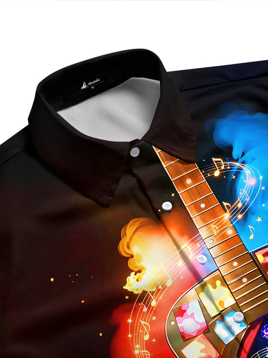 Adaychic Men's Graphic Guitar Music Stage Print Short Sleeve Shirt with Chest Pocket
