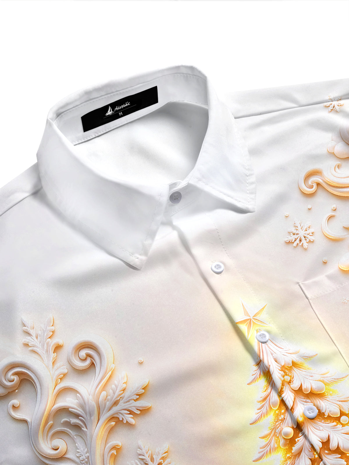 Adaychic Men's Glowing Christmas Tree With Scrollwork Print Short Sleeve Shirt with Chest Pocket