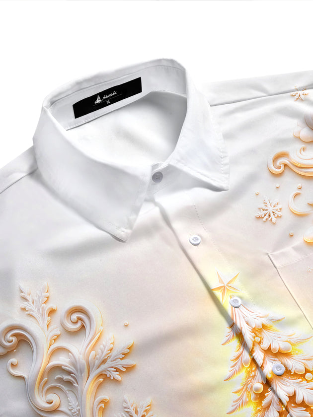 Adaychic Men's Glowing Christmas Tree With Scrollwork Print Short Sleeve Shirt with Chest Pocket