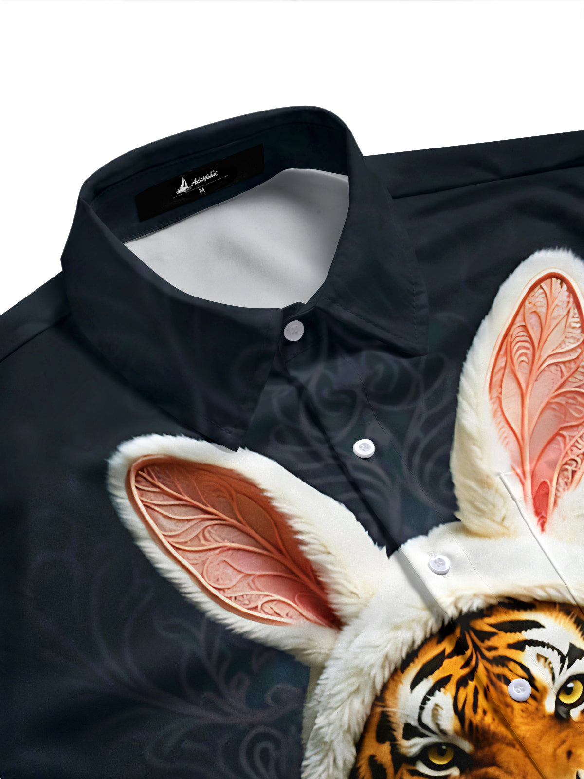 Adaychic Men's Short Sleeve Shirt - Christmas Ornaments And Pine Cones Print Tiger In Bunny Costume Print with Chest Pocket