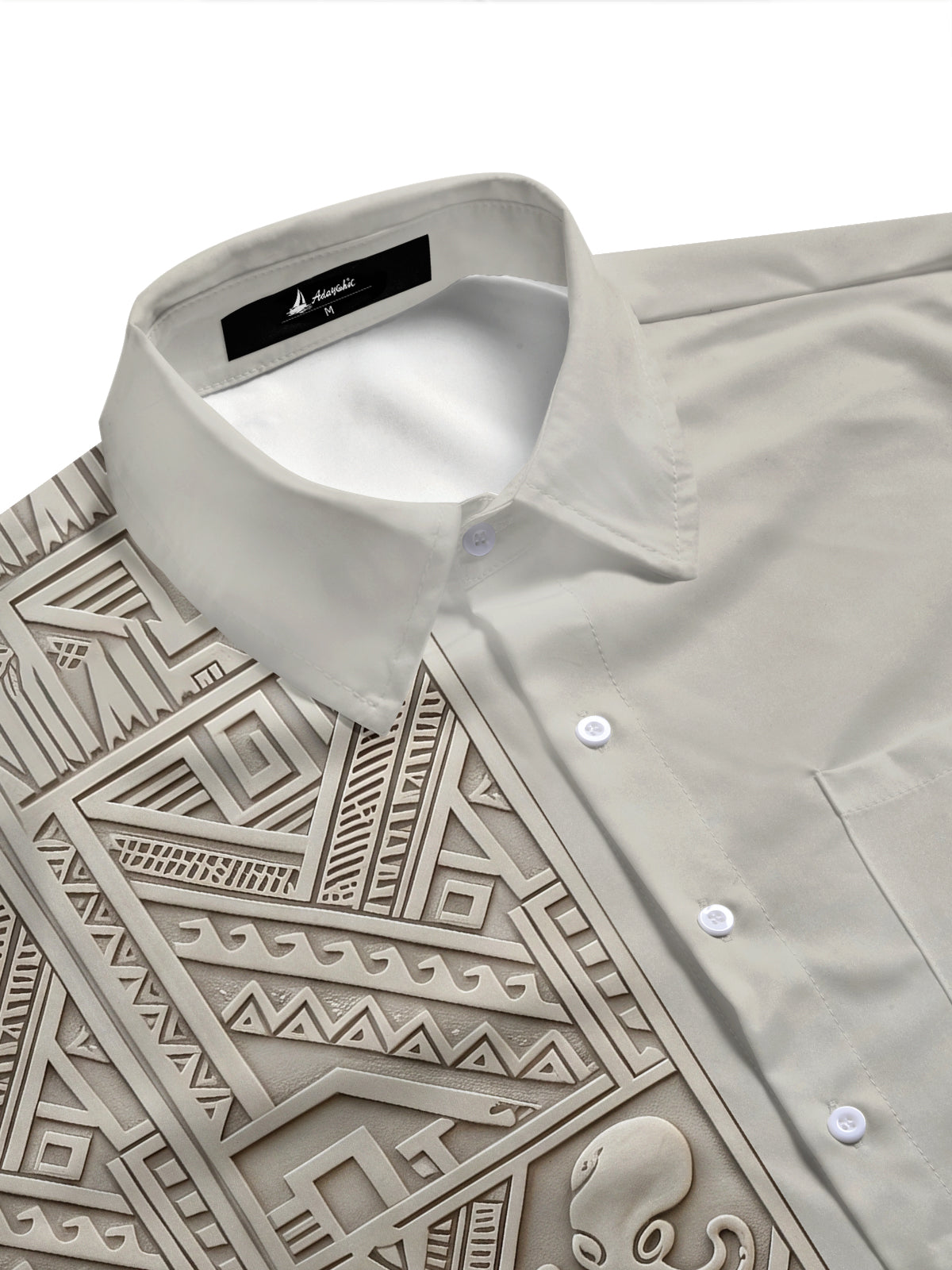 Adaychic Men's Vintage Style 3D Relief Octopus Print Short Sleeve Shirt with Chest Pocket
