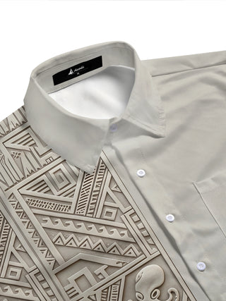 Adaychic Men's Vintage Style 3D Relief Octopus Print Short Sleeve Shirt with Chest Pocket