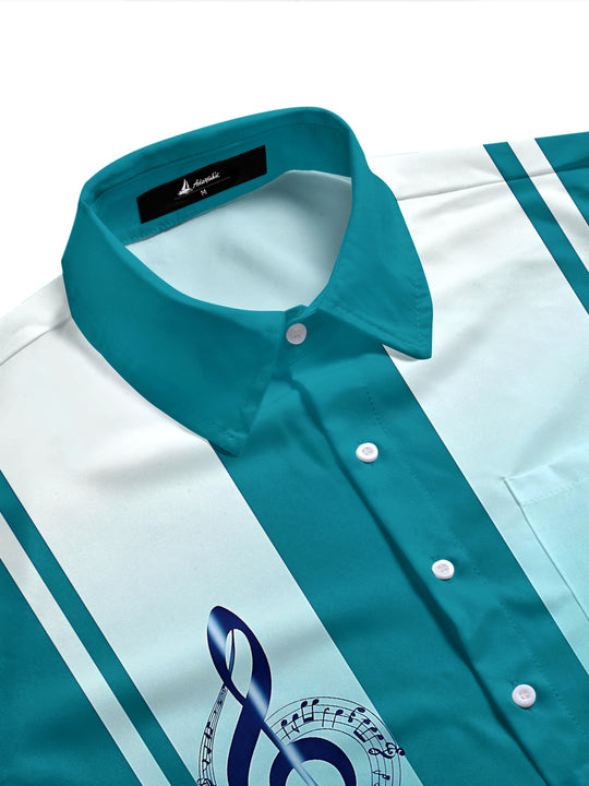 Adaychic Men's Printed Musical Note Graphic Short Sleeve Shirt with Chest Pocket