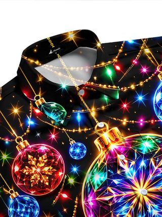 Adaychic Men's Graphic Christmas Ornaments And Lights Print Long Sleeve Shirt with Chest Pocket