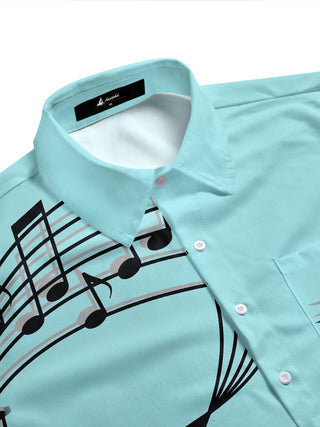 Adaychic Men's Graphic Music Notes Print Sports Car Print Short Sleeve Shirt with Chest Pocket