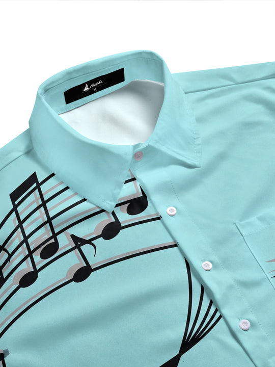 Adaychic Men's Graphic Music Notes Print Sports Car Print Short Sleeve Shirt with Chest Pocket