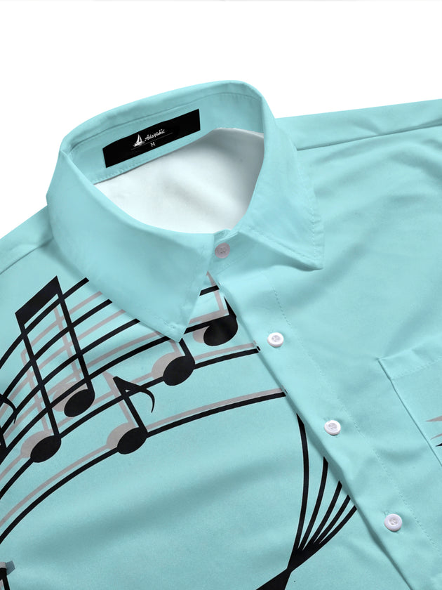 Adaychic Men's Graphic Music Notes Print Sports Car Print Short Sleeve Shirt with Chest Pocket