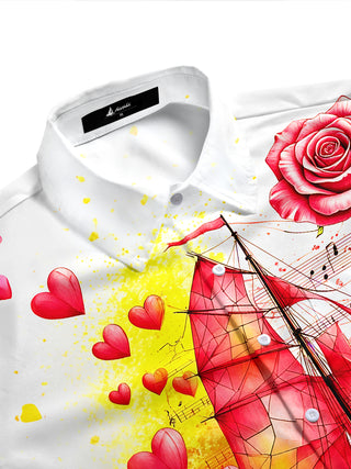 Adaychic Men's Hawaiian Watermelon Sailboat Print Short Sleeve Shirt with Chest Pocket