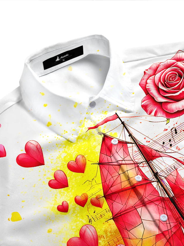 Adaychic Men's Hawaiian Watermelon Sailboat Print Short Sleeve Shirt with Chest Pocket