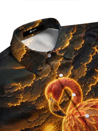 Adaychic Men's Hawaiian Flamingo Sunset Print Short Sleeve Shirt with Chest Pocket