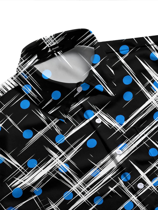Adaychic Men's Printed Abstract White Lines Print Long Sleeve Shirt with Chest Pocket