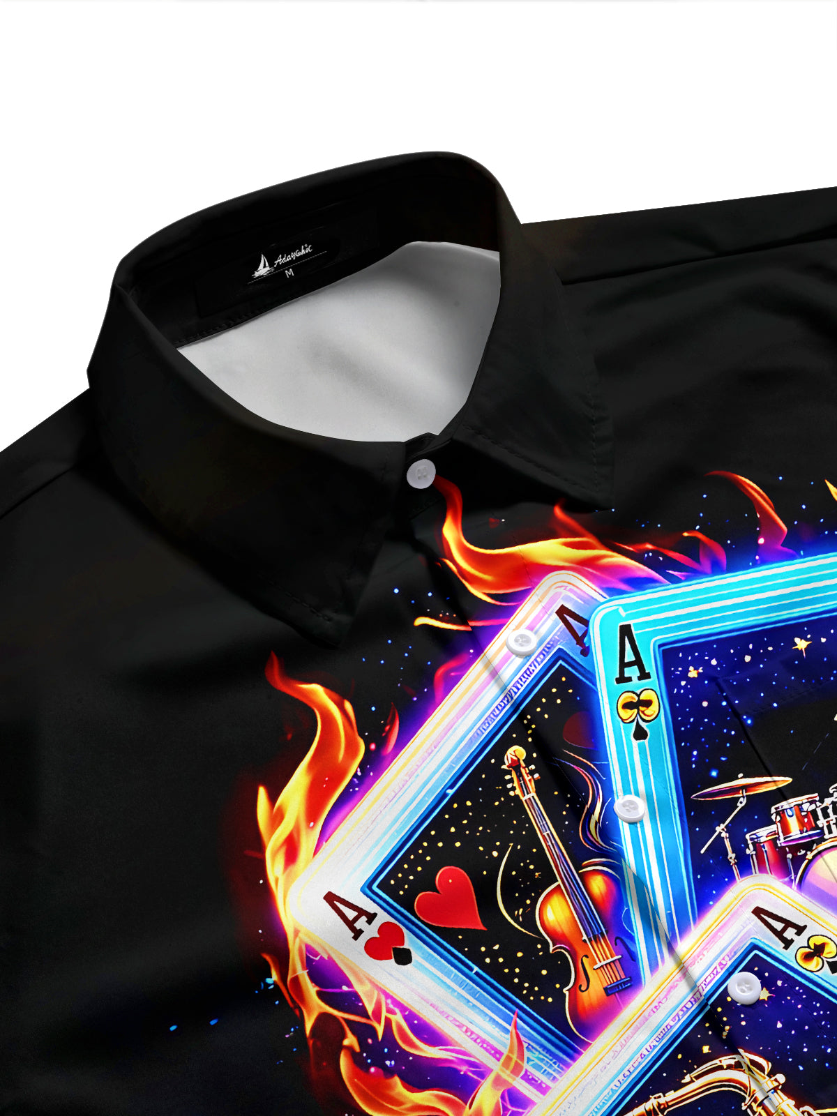 Adaychic Men's Graphic Musical Instruments Print Short Sleeve Shirt with Chest Pocket