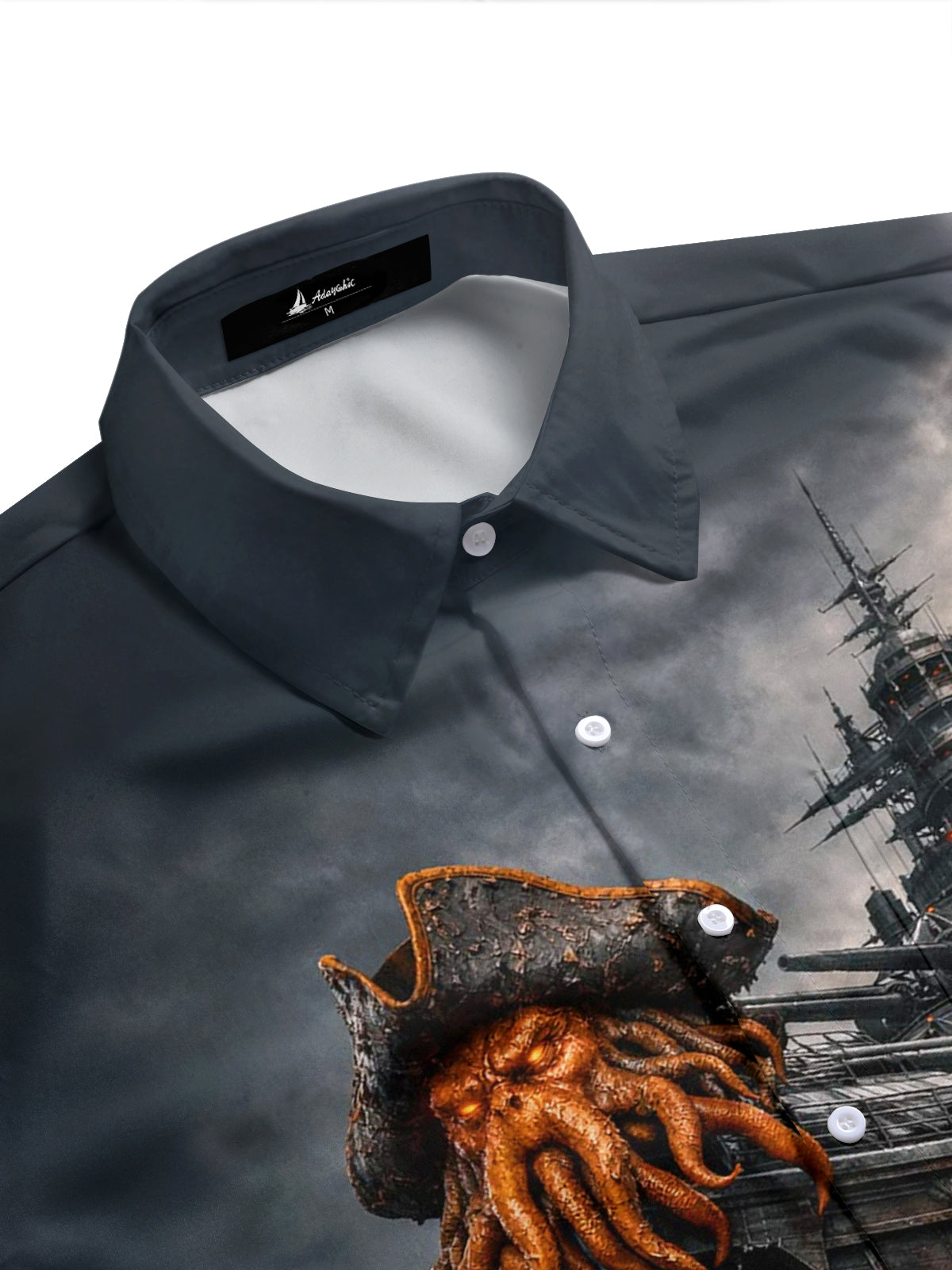 Adaychic Men's Graphic Fantasy Print Dark Fantasy Print Short Sleeve Shirt with Chest Pocket