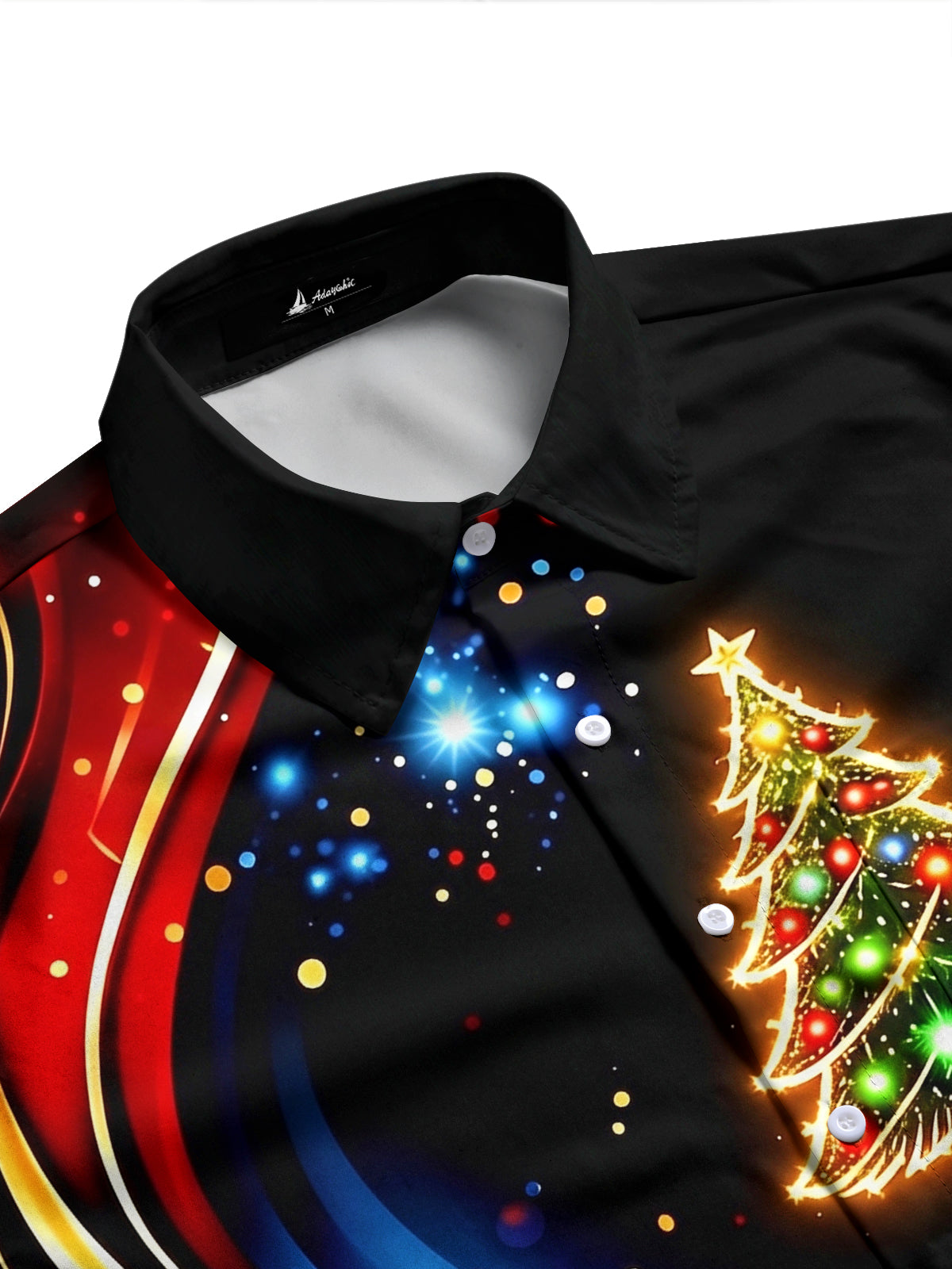 Adaychic Men's Graphic Christmas Tree Print Long Sleeve Shirt with Chest Pocket