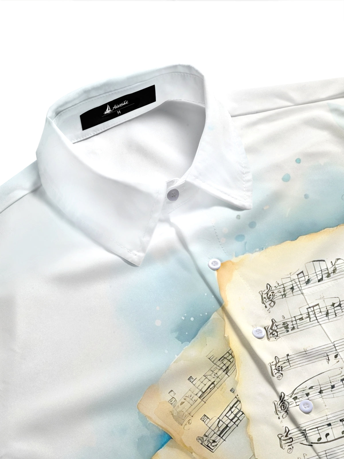 Adaychic Men's Vintage Style Sheet Music Print Short Sleeve Shirt with Chest Pocket