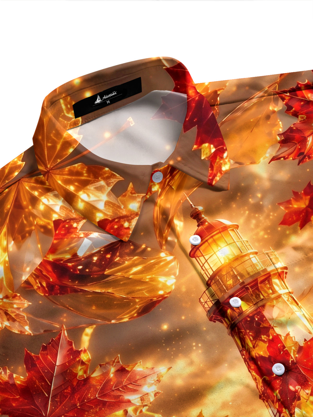 Adaychic Men's Printed Lighthouse Print Maple Leaves Print Long Sleeve Shirt with Chest Pocket
