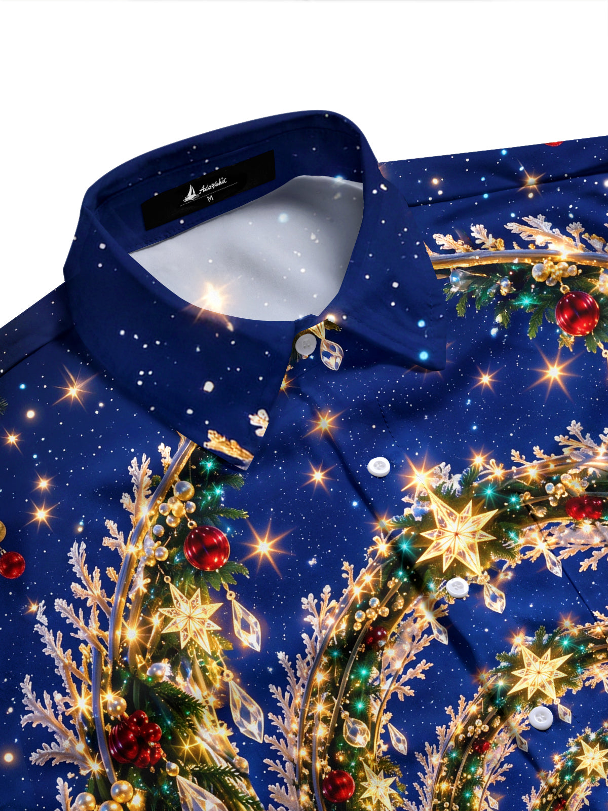 Adaychic Men's Long Sleeve Shirt - Christmas Tree And Archway With Ornaments Print with Chest Pocket