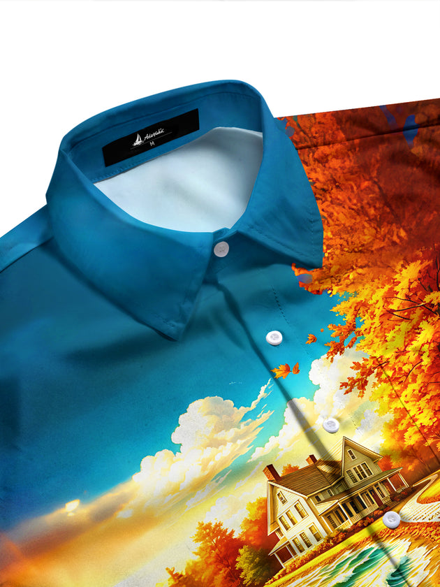 Adaychic Men's Hawaiian Violin Print Autumn Print Long Sleeve Shirt with Chest Pocket