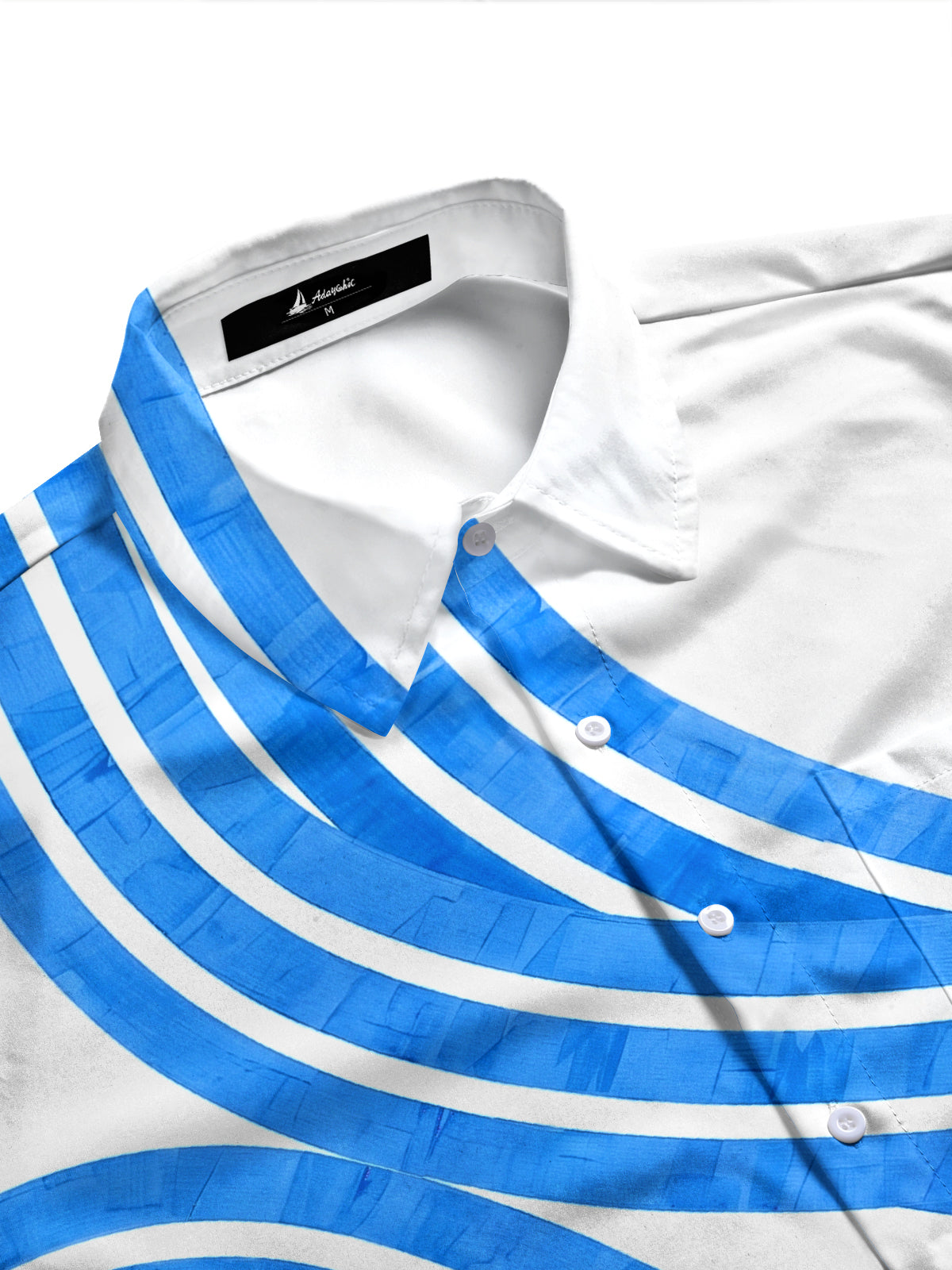 Adaychic Men's Striped Blue And White Curved Stripes Print Long Sleeve Shirt with Chest Pocket