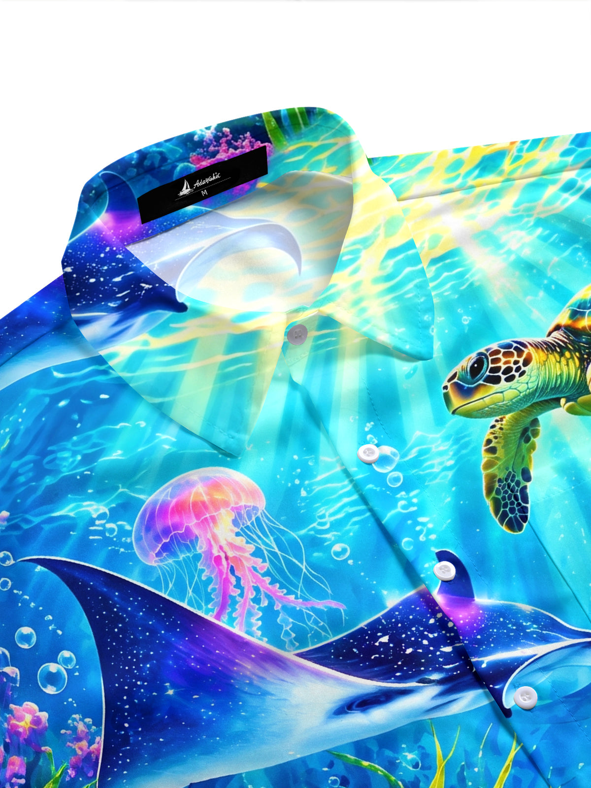 Adaychic Men's Underwater Sea Turtles And Jellyfish Print Short Sleeve Shirt with Chest Pocket