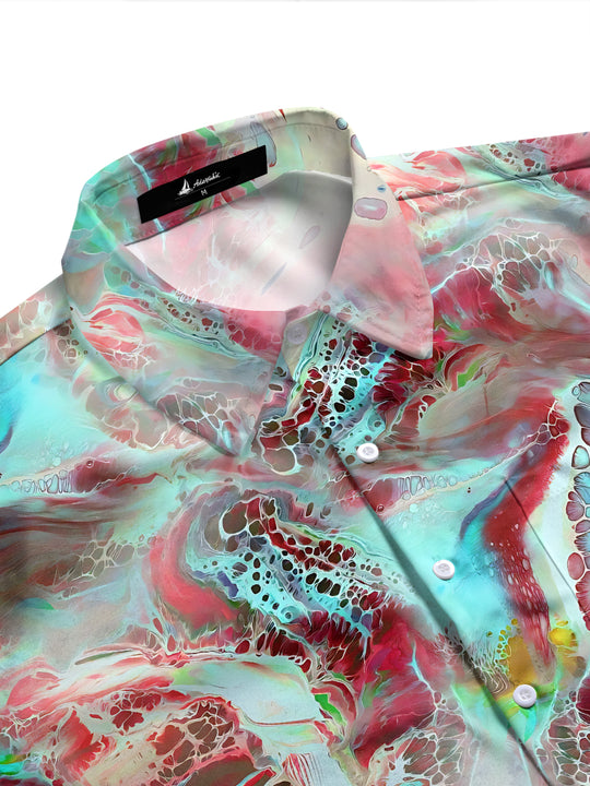 Adaychic Men's Printed Abstract Fluid Marble Print Long Sleeve Shirt with Chest Pocket
