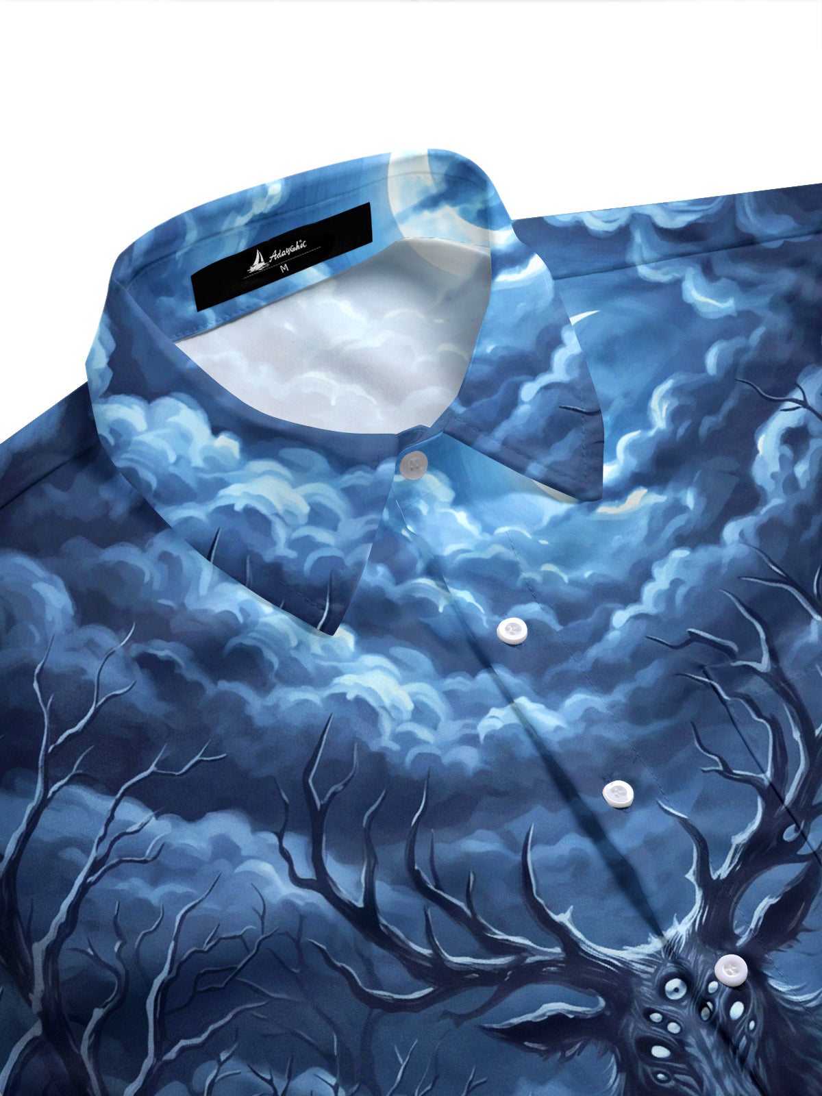 Adaychic Men's Mystical Deer And Night Forest Animals Print Short Sleeve Shirt with Chest Pocket