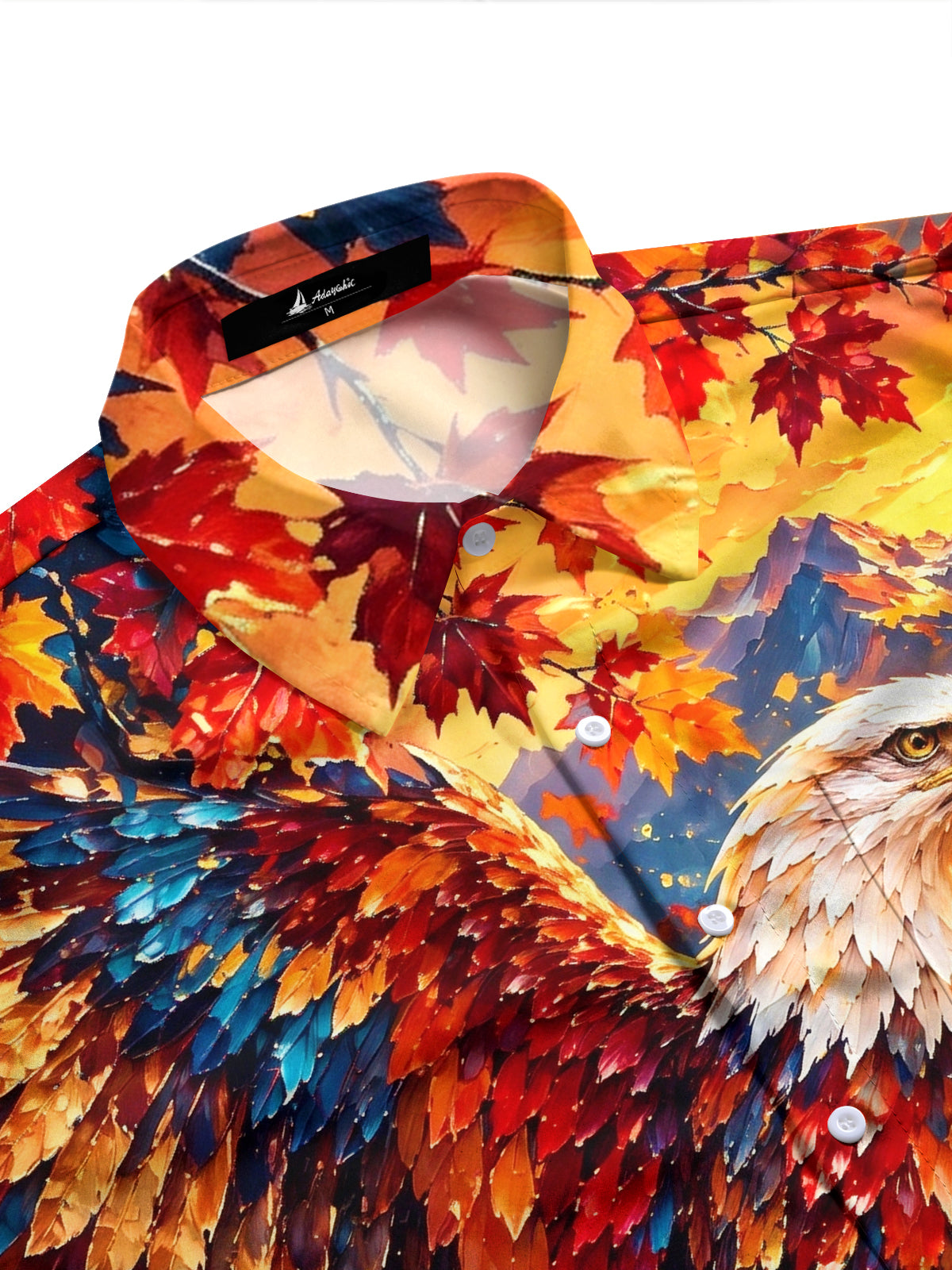 Adaychic Men's Bald Eagle And Autumn Maple Leaves Print Long Sleeve Shirt with Chest Pocket