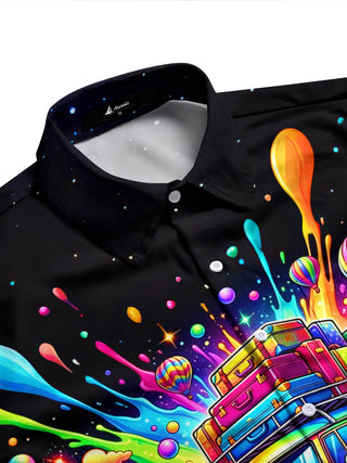 Adaychic Colorful Hippie Bus Long Sleeve Shirt with Chest Pocket