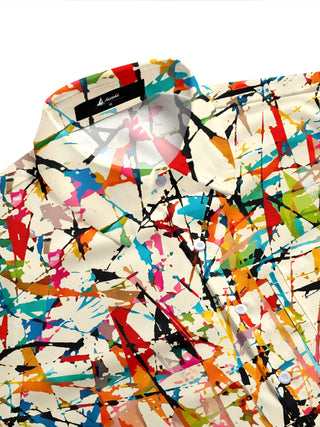 Adaychic Men's Printed Colorful Paint Splatter Print Short Sleeve Shirt with Chest Pocket