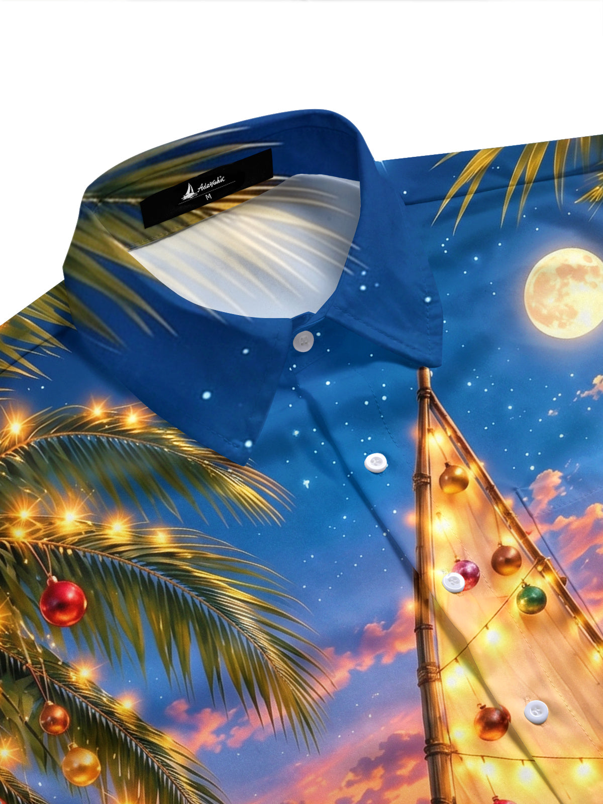 Adaychic Men's Short Sleeve Shirt - Christmas Sailboat And Ornaments On Beach Print with Chest Pocket