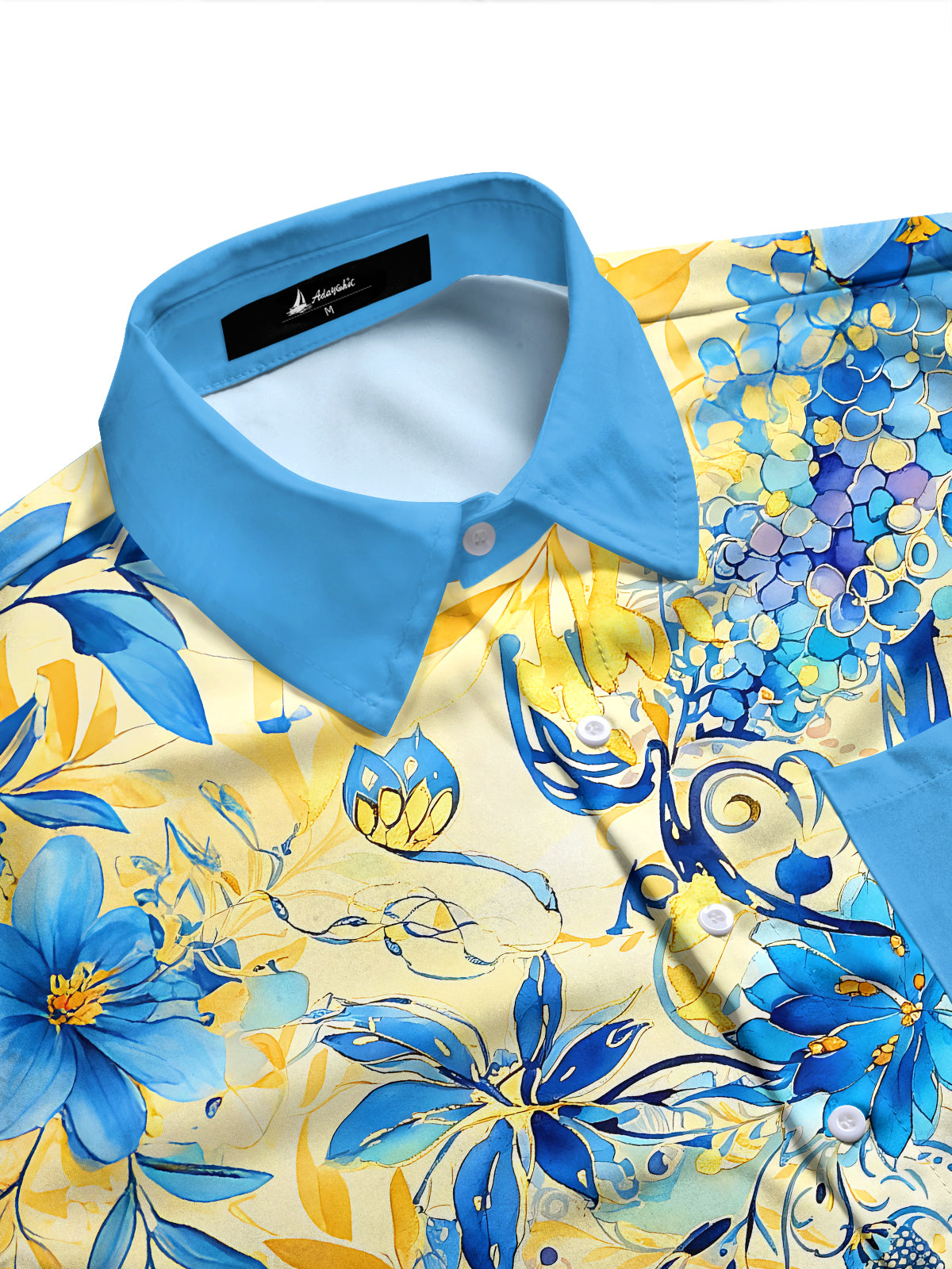 Adaychic Men's Blue Watercolor Flowers Print Long Sleeve Shirt with Chest Pocket