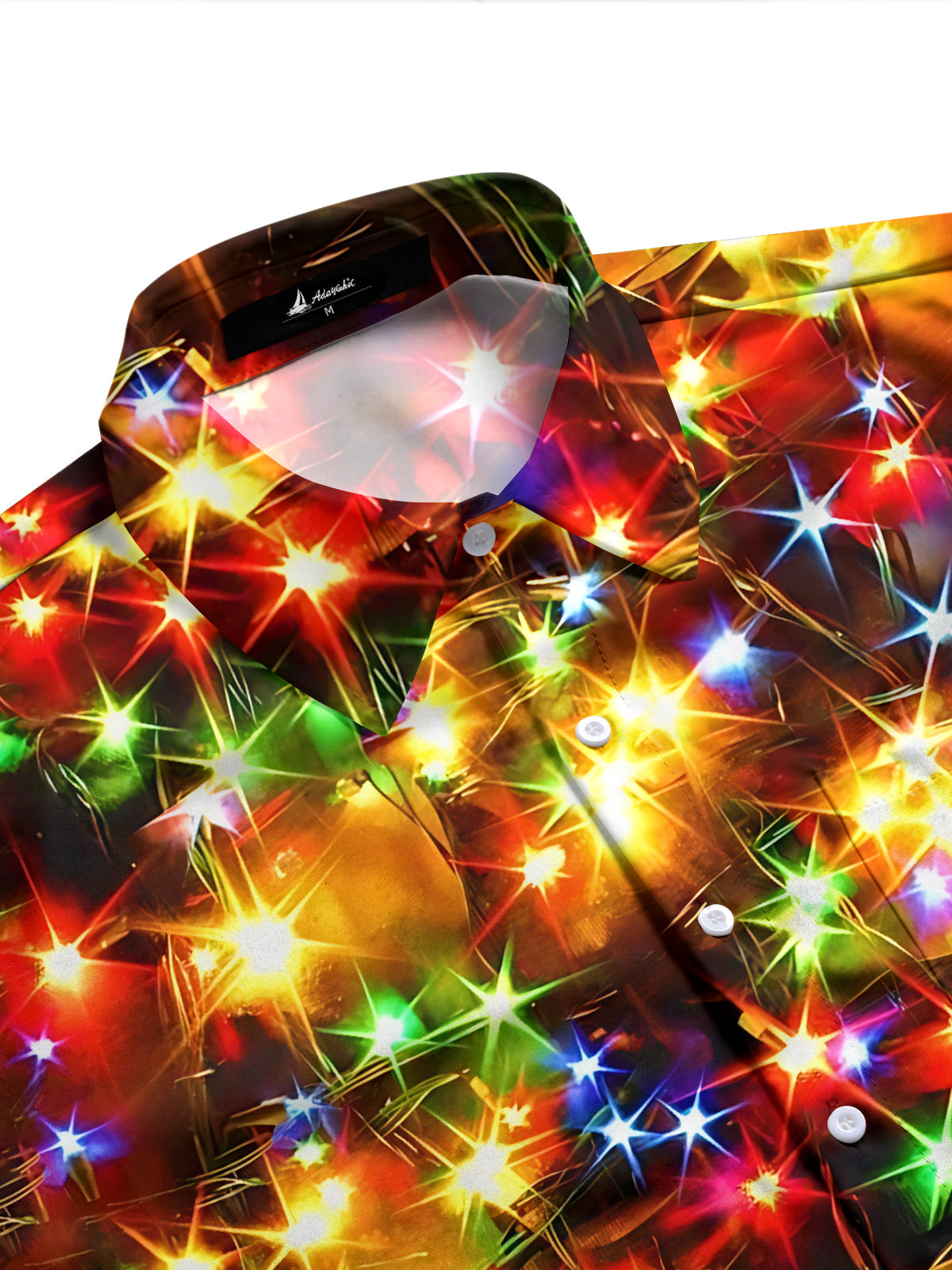 Adaychic Men's Printed Colorful Christmas Lights Print Long Sleeve Shirt with Chest Pocket