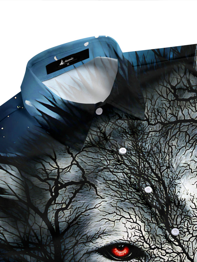 Adaychic Forest Angry Wolf Men's Short Sleeve Shirt with Chest Pocket