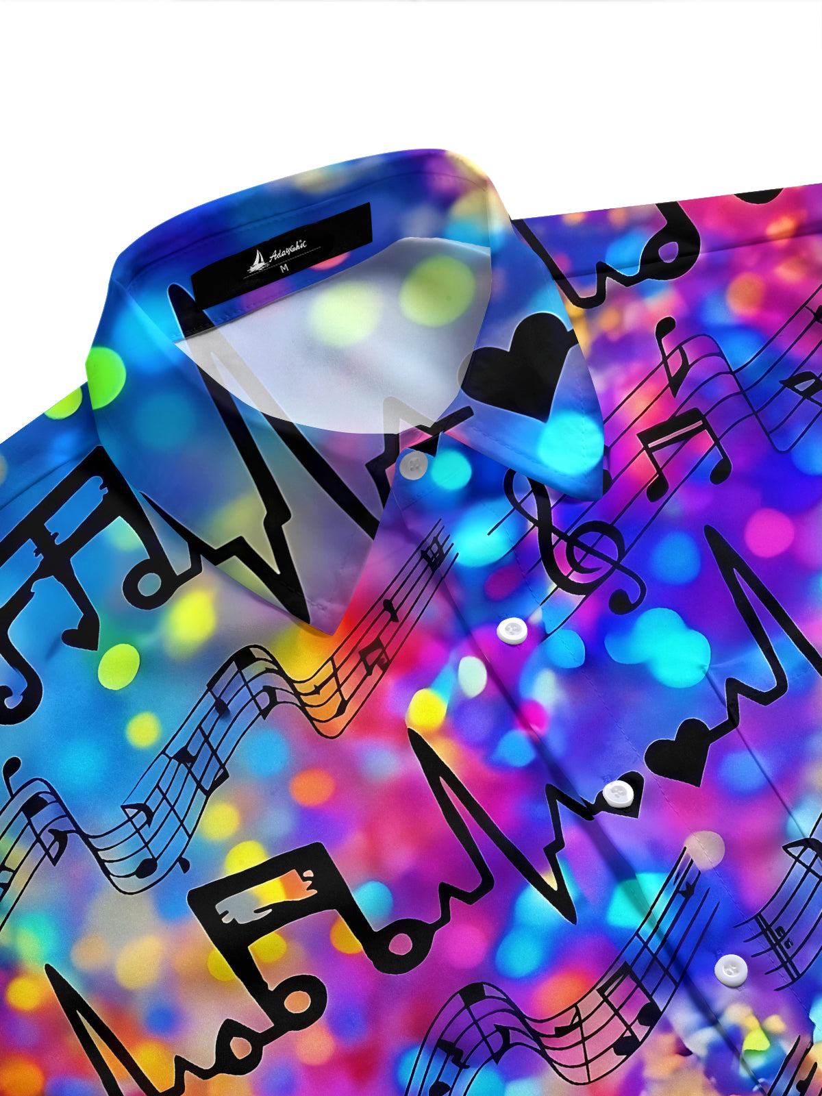 Adaychic Men's Graphic Musical Notes Print Short Sleeve Shirt with Chest Pocket