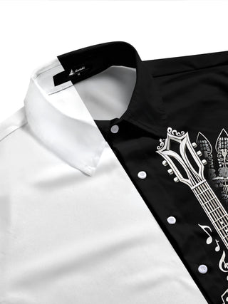 Adaychic Men's Graphic Guitar Mandala Print Short Sleeve Shirt with Chest Pocket