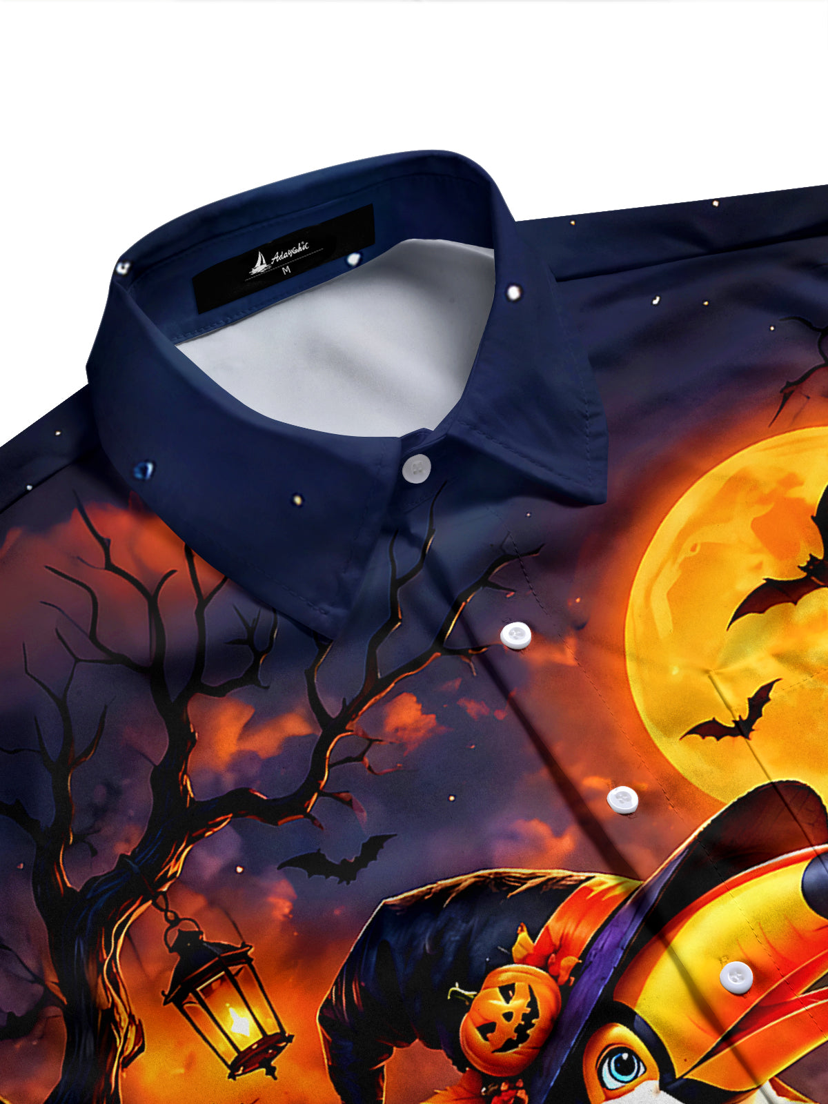 Adaychic Men's Graphic Halloween Toucan Print Long Sleeve Shirt with Chest Pocket