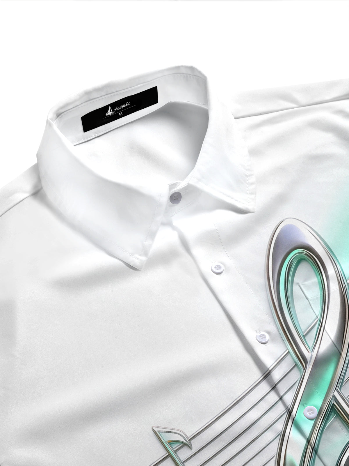 Adaychic Men's Short Sleeve Shirt - 3D Musical Notes And Treble Clef On Staff Print with Chest Pocket