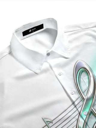 Adaychic Men's Short Sleeve Shirt - 3D Musical Notes And Treble Clef On Staff Print with Chest Pocket