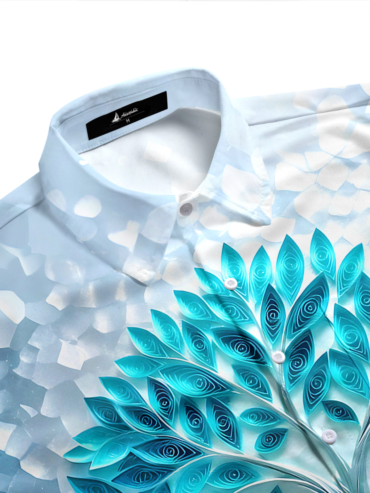 Adaychic Men's 3D 3D Quilled Tree Print Short Sleeve Shirt with Chest Pocket