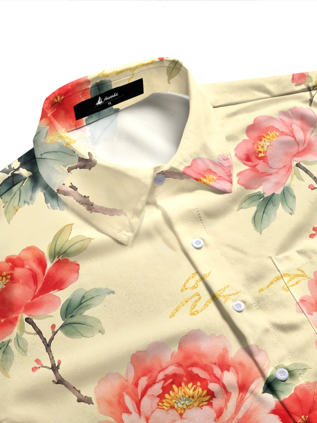 Adaychic Men's Floral Floral Print Large Flowers Print Long Sleeve Shirt with Chest Pocket