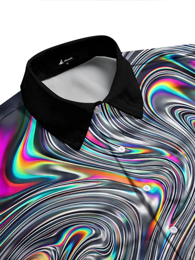 Adaychic Men's Abstract Abstract Psychedelic Swirls Print Short Sleeve Shirt with Chest Pocket