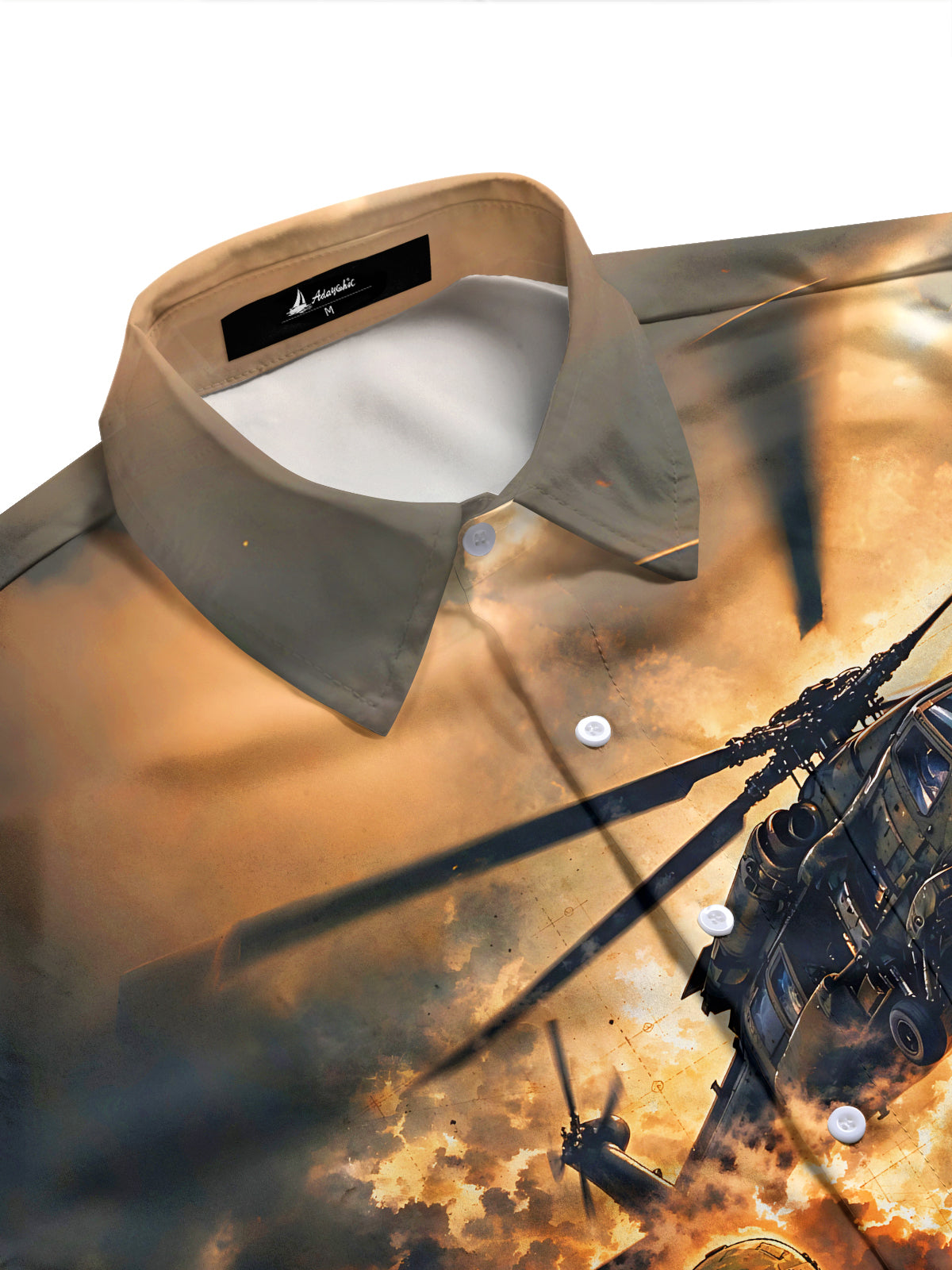 Adaychic Men's Printed Military Soldiers And Helicopter Print Long Sleeve Shirt with Chest Pocket