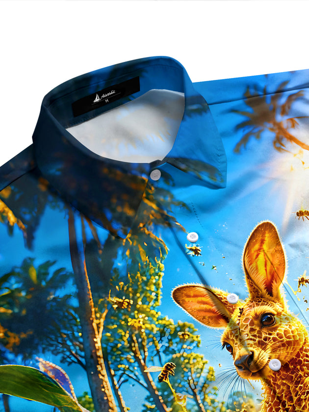 Adaychic Men's Graphic Honeycomb Kangaroo Print Long Sleeve Shirt with Chest Pocket