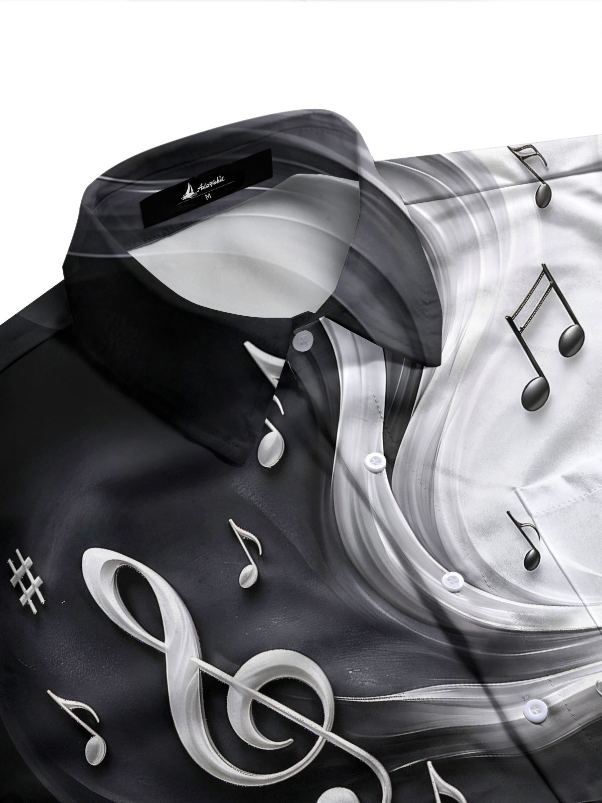 Adaychic Men's Graphic Musical Notes And Clefs Print Long Sleeve Shirt with Chest Pocket