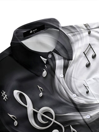 Adaychic Men's Graphic Musical Notes And Clefs Print Long Sleeve Shirt with Chest Pocket