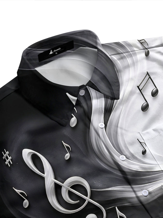 Adaychic Men's Graphic Musical Notes And Clefs Print Long Sleeve Shirt with Chest Pocket